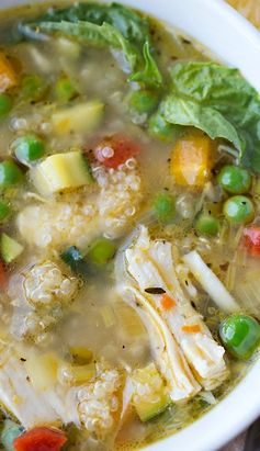 Simple Lemony Chicken & Spring Veggie Soup with Quinoa & Fresh Basil
