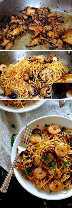 Soy Sauce Butter Pasta with Shrimp and Shiitakes