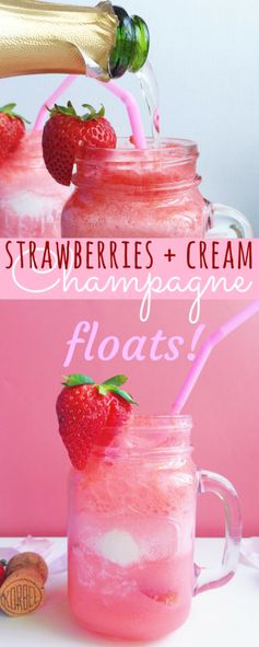 Sparkling Strawberries + Cream Champagne Floats