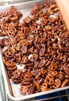 Spiced Glazed Nuts and Pretzel Mix