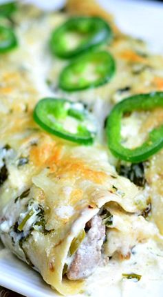 Steak Enchiladas with Jalapeño Cilantro Cream Sauce