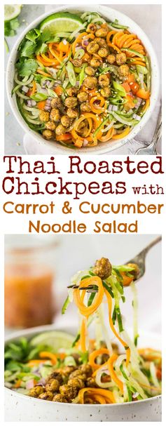 Thai Roasted Chickpeas with Cucumber & Carrot Noodle Salad