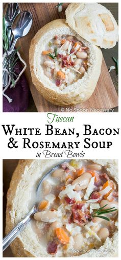 Tuscan White Bean, Bacon & Rosemary Soup (in Bread Bowls