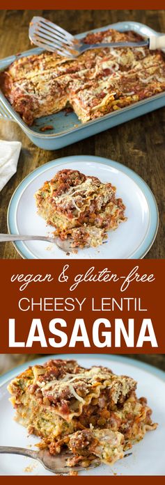 Vegan Cheesy Lentil Lasagna (gluten-free