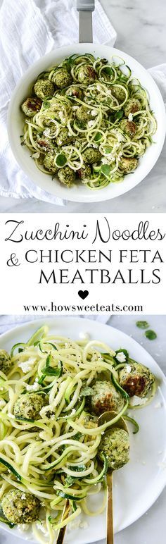 Zoodles with Chicken Feta and Spinach Meatballs