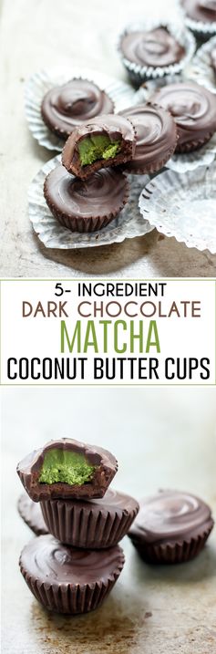 5-Ingredient Dark Chocolate Matcha Coconut Butter Cups [vegan]