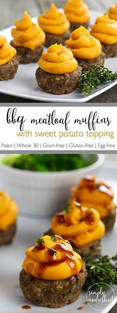 BBQ Meatloaf Muffins with Sweet Potato Topping