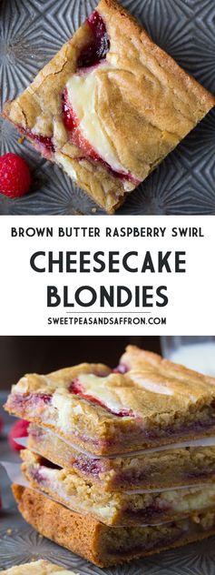 Brown Butter Raspberry Swirl Cheesecake Blondies