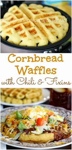Cornbread Waffles with Chili & Fixins'
