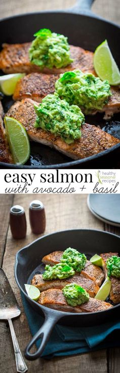 Easy salmon with avocado and basil