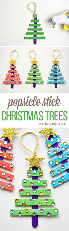 Glittering Popsicle Stick Christmas Trees