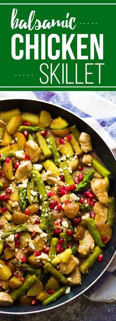 Healthy Balsamic Chicken Skillet with Pomegranates and Feta