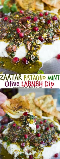 Labneh Dip with Zaatar Pistachio Mint Olive Topping