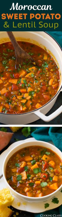 Moroccan Sweet Potato and Lentil Soup