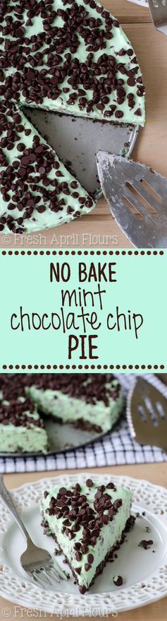 No Bake Mint Chocolate Chip Pie