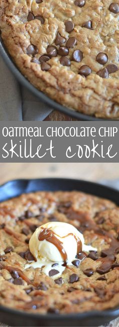 Oatmeal Chocolate Chip Skillet Cookie with Salted Caramel