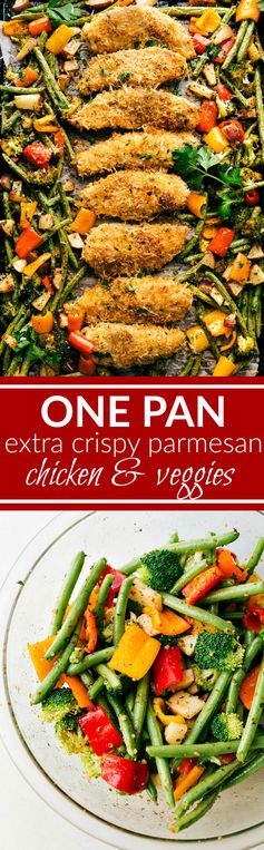 One Pan Crispy Parmesan Chicken & Veggies