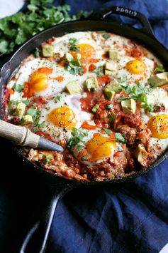 Polenta, Refried Beans & Egg Skillet Bake