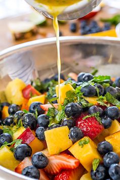 Rainbow Fruit Salad with Citrus-Honey Dressing and Fresh Mint
