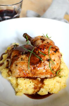 Roast Chicken with Red Wine Demi-Glace and Polenta
