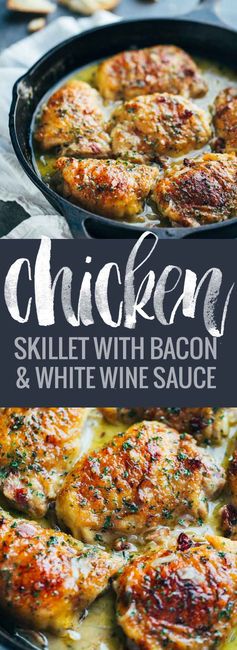 Skillet Chicken with Bacon and White Wine Sauce