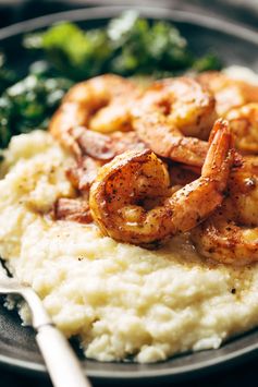 Spicy Shrimp with Cauliflower Mash and Garlic Kale