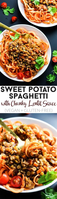 Sweet Potato Spaghetti with Chunky Lentil Sauce