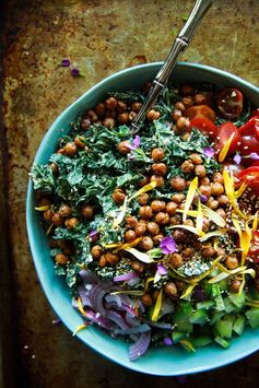 Tahini Kale salad with Crispy Chickpeas