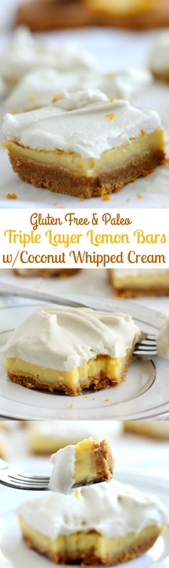 Triple Layer Paleo Lemon Bars with Coconut Whipped Cream