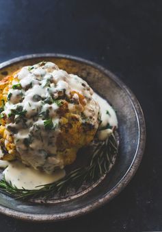 Whole Roasted Cauliflower with Fontina Cheese Sauce