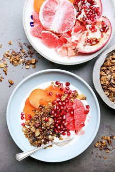 Winter Fruit and Yogurt Breakfast Bowls with Gingerbread Granola