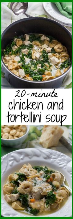 20-minute chicken and tortellini soup with kale