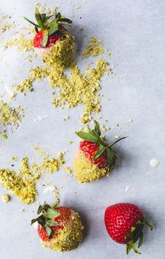 3 Ingredient Coconut Butter Dipped Strawberries with Pistachio Dust