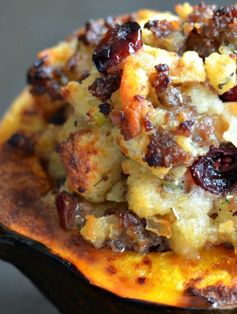 Acorn Squash with Apple, Cranberry & Sausage Stuffing