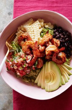 Avocado Shrimp Quinoa Bowl with Cilantro Vinaigrette