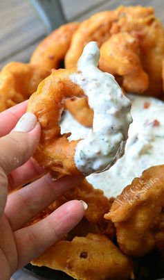 Bacon Onion Rings with Bacon Ranch Dipping Sauce