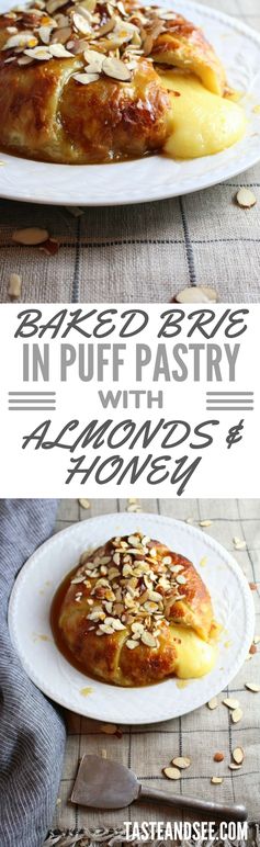 Baked Brie in Puff Pastry with Honey and Almonds