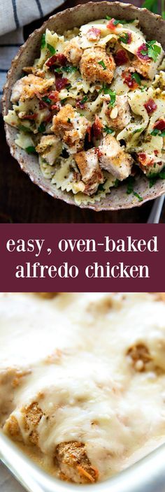 Baked Chicken Alfredo Over Pesto Pasta