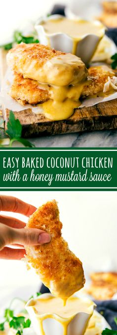 Baked Coconut Crusted Chicken Tenders with Creamy Honey Mustard Dipping Sauce