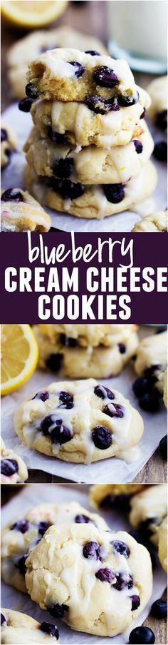 Blueberry Cream Cheese Cookies with a Lemon Glaze