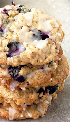 Blueberry Oatmeal Cookies with Lemon Glaze