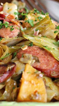 Braised Cabbage With Potatoes And Smoked Sausages
