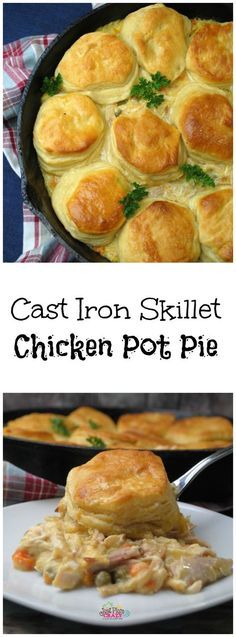 Cast Iron Skillet 4 Ingredient Chicken Pot Pie Recipe #NationalPotPieDay