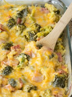 Cheesy Leftover Ham and Rice Casserole with Broccoli