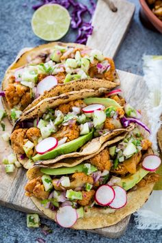 Chipotle Cauliflower Carnitas Tacos with Green Apple Salsa