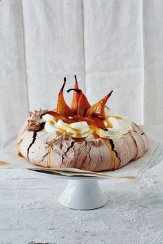 Chocolate and pear pavlova