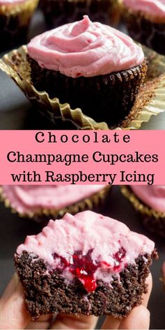 Chocolate Champagne Cupcakes with Raspberry Icing