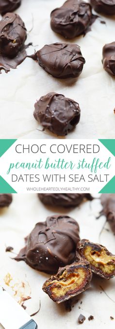 Chocolate covered peanut butter stuffed dates with sea salt