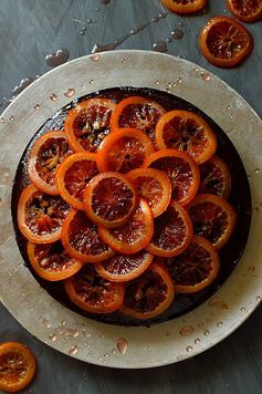 Chocolate, Olive Oil And Rosemary Cake With Candied Blood Oranges