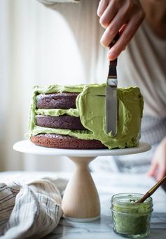 Chocolate Zucchini Layer Cake with Matcha Cream Cheese Frosting (gluten-free